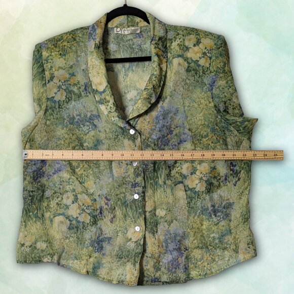 K Studio/Dress Barn Vintage 90s Sheer Floral Button Down, size L/XL - Picture 4 of 8